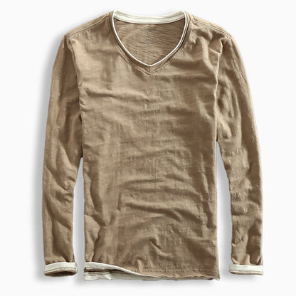 Oliver Slim Fit Long Sleeve T-Shirt | V-Neck Solid Contrast Trim T-Shirt