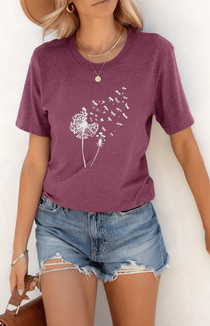ZORELLA – Dandelion Print Crew Neck T-Shirt in Soft Cotton VIP