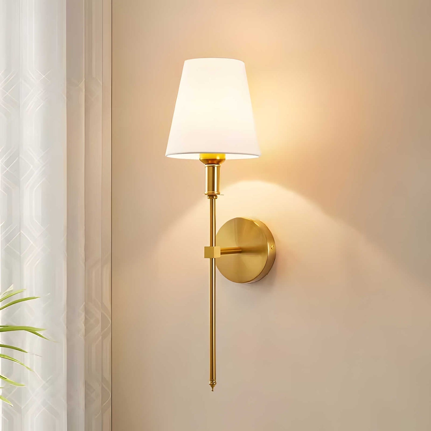 Modern Brass Wall Lamp with Tapered Shade