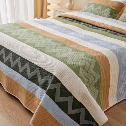 Modern Cotton Quilted Bedspread with Zig-Zag Design