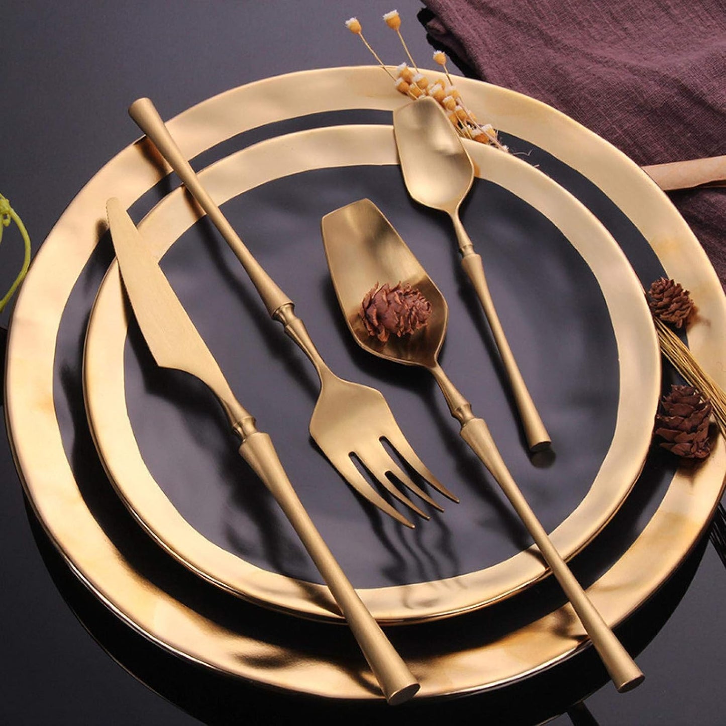 Modern Gold Stainless Steel Flatware Set
