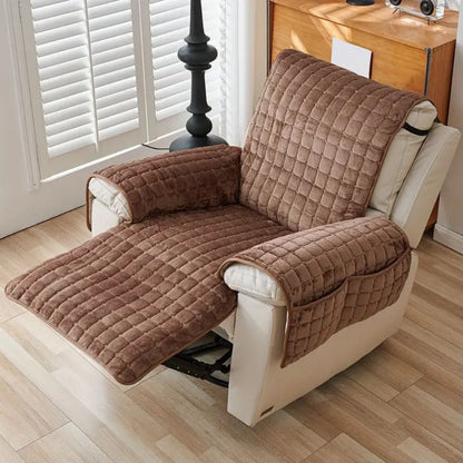 Recliner Cover With Plush Grid Texture and Protective Arm Covers