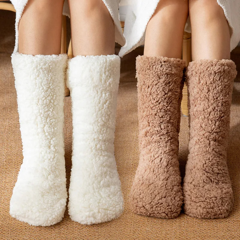 Isabella Plush Relaxed Fit Slipper Socks | Solid Mid-Calf Slipper Socks