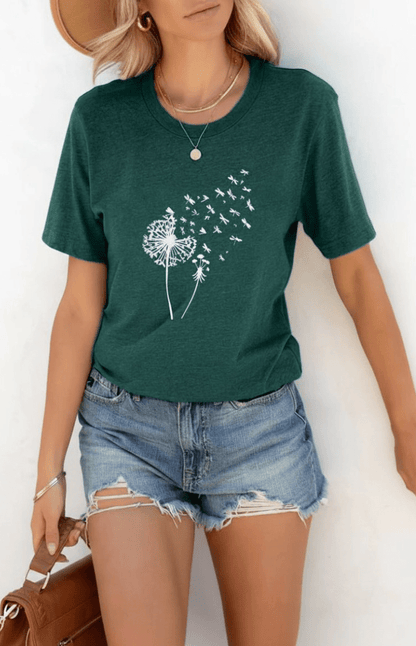 ZORELLA – Dandelion Print Crew Neck T-Shirt in Soft Cotton VIP