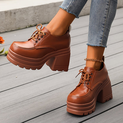 Amelia Chunky Platform Oxfords | Lace-Up Block Heel Oxfords