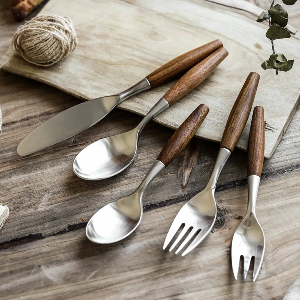 Japanese Style Wood Handle Flatware Set
