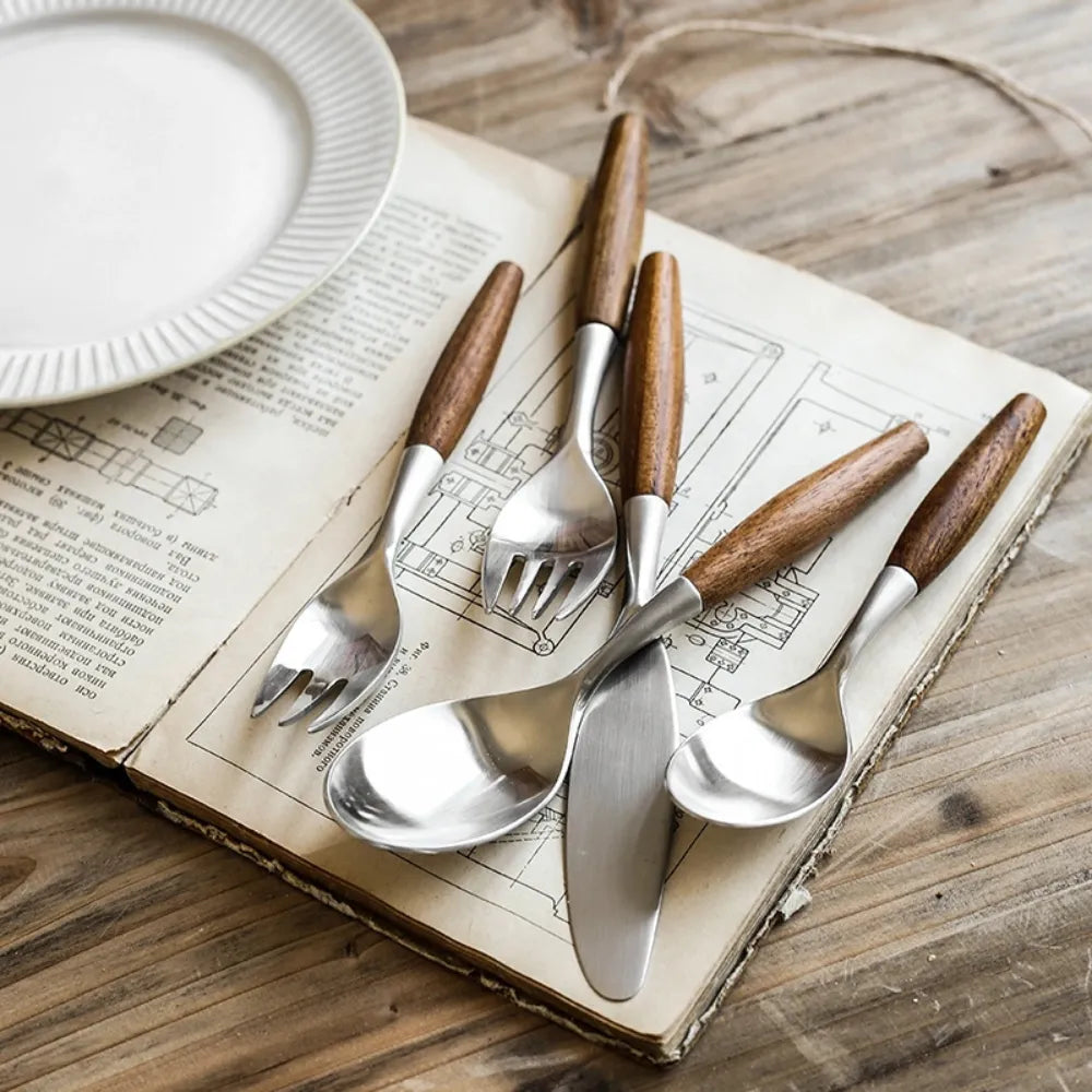 Japanese Style Wood Handle Flatware Set