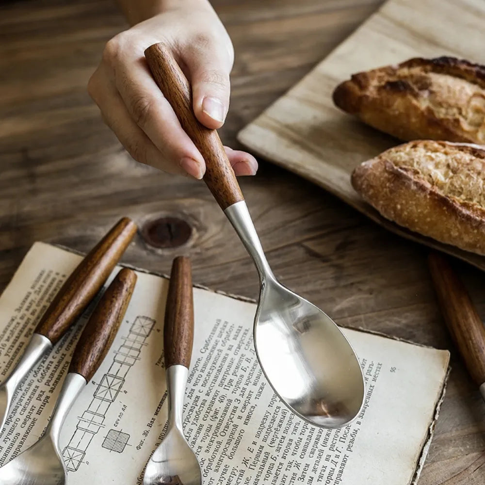 Japanese Style Wood Handle Flatware Set