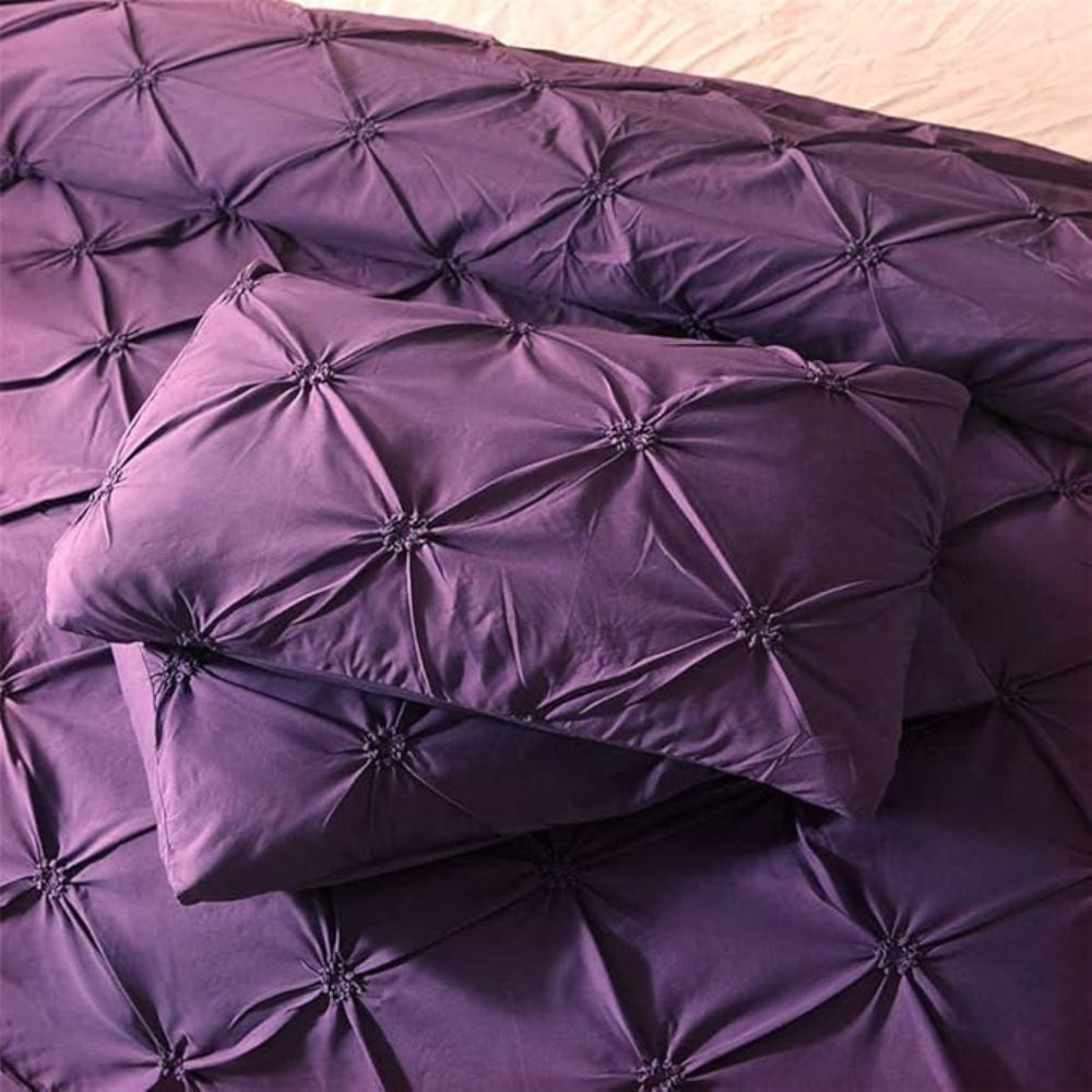 Contemporary Pinch Pleat Duvet Cover Set With Soft Cotton Texture