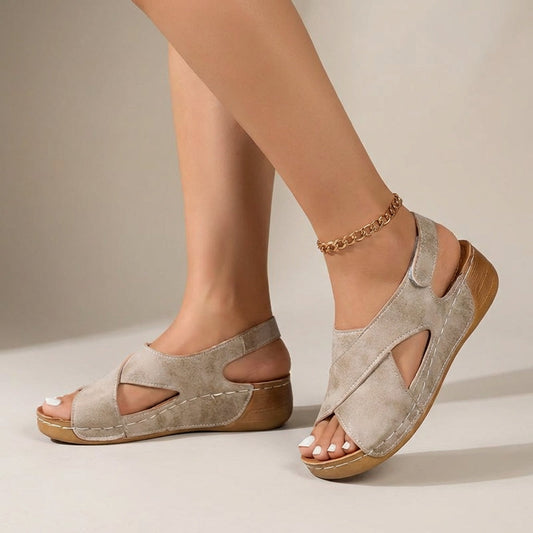 Angelina Orthopedic Faux Sandals with Low Wedge and Criss-Cross Straps