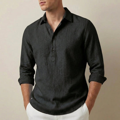 Roman Relaxed Henley Shirt with Textured Spread Collar