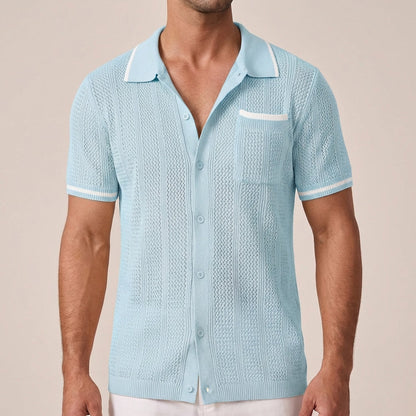 Ryker Relaxed Knit Polo with Textured Stripe and Contrasting Trim
