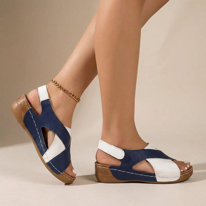 Angelina Orthopedic Faux Sandals with Low Wedge and Criss-Cross Straps