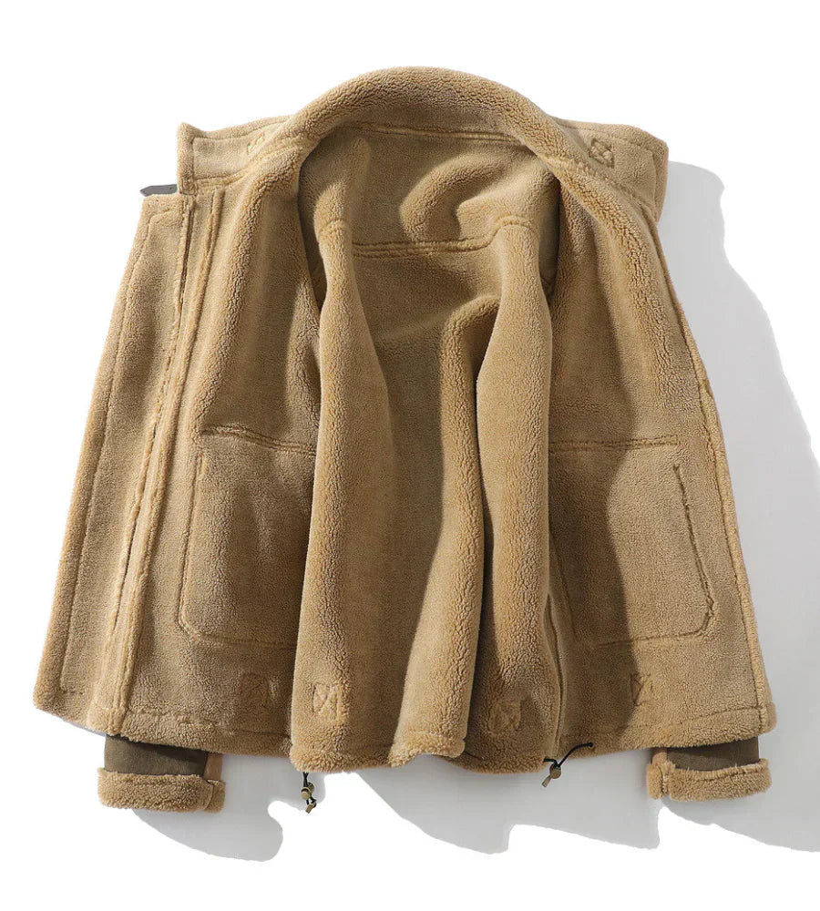 Oliver Relaxed Fit Shearling Jacket | Color Block Zip Front Jacket