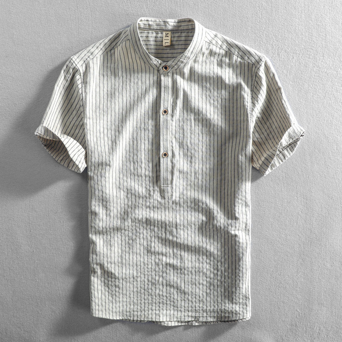 Felix Grant Relaxed Mandarin Collar Shirt with Vertical Stripes