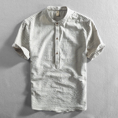 Felix Grant Relaxed Mandarin Collar Shirt with Vertical Stripes