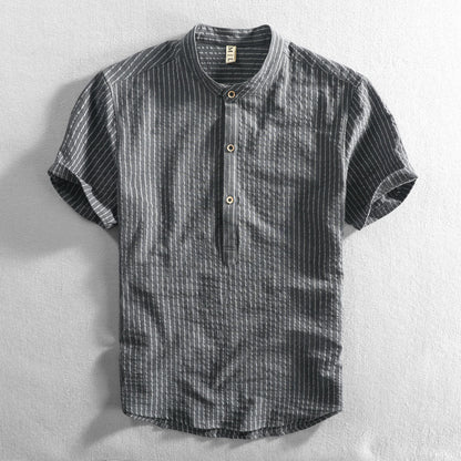 Felix Grant Relaxed Mandarin Collar Shirt with Vertical Stripes