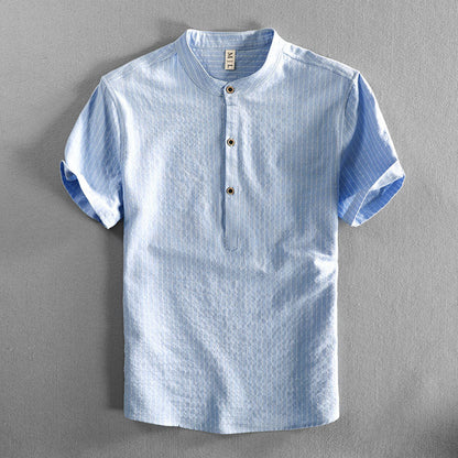 Felix Grant Relaxed Mandarin Collar Shirt with Vertical Stripes