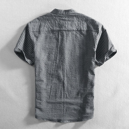 Felix Grant Relaxed Mandarin Collar Shirt with Vertical Stripes