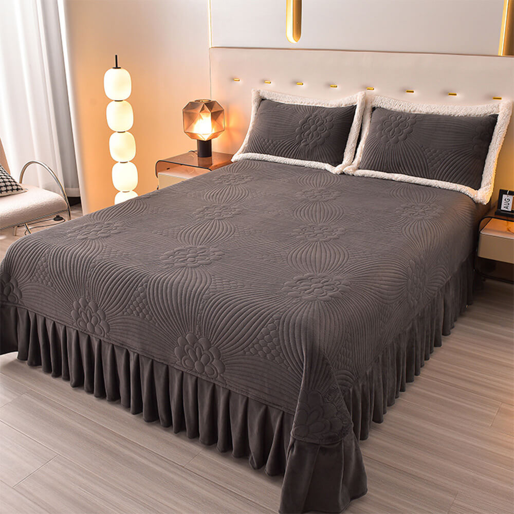 Quilted Bed Skirt Set With Plush Fleece Trim