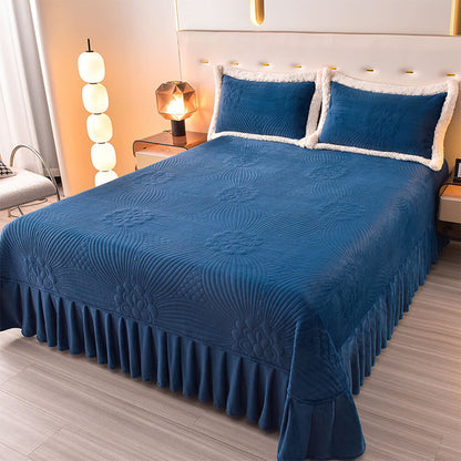 Quilted Bed Skirt Set With Plush Fleece Trim