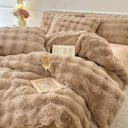 Faux Rabbit Fur Bed Sheet Set With Plush Texture