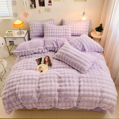 Faux Rabbit Fur Bed Sheet Set With Plush Texture