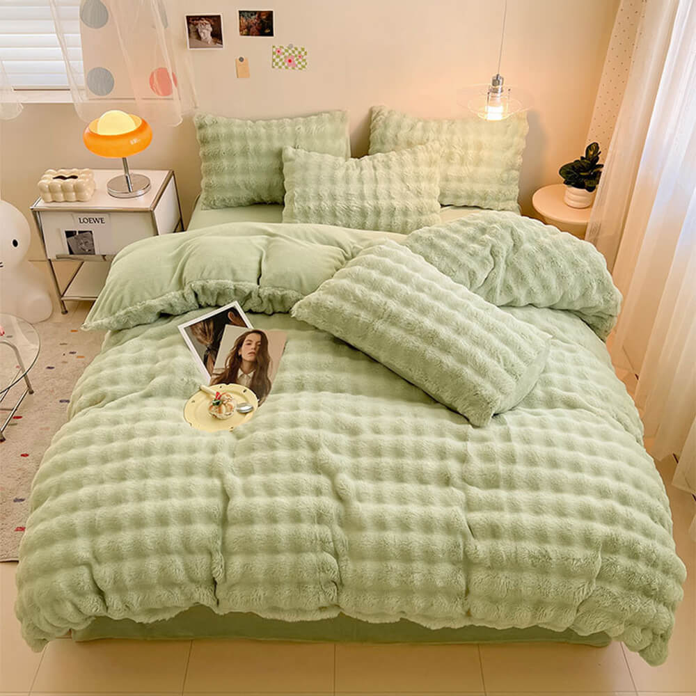Faux Rabbit Fur Bed Sheet Set With Plush Texture