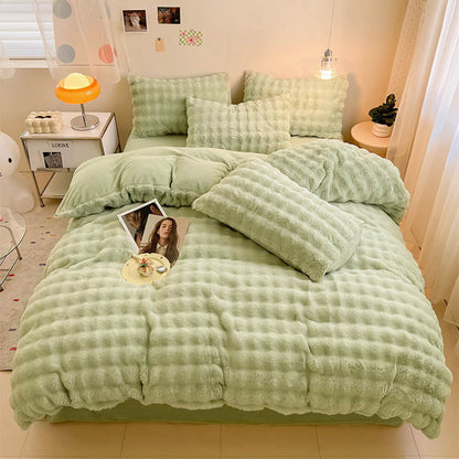 Faux Rabbit Fur Bed Sheet Set With Plush Texture