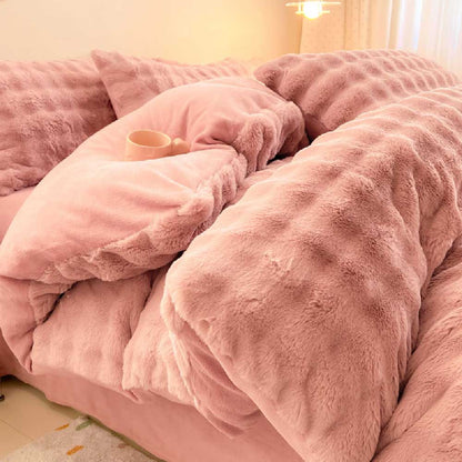 Faux Rabbit Fur Bed Sheet Set With Plush Texture
