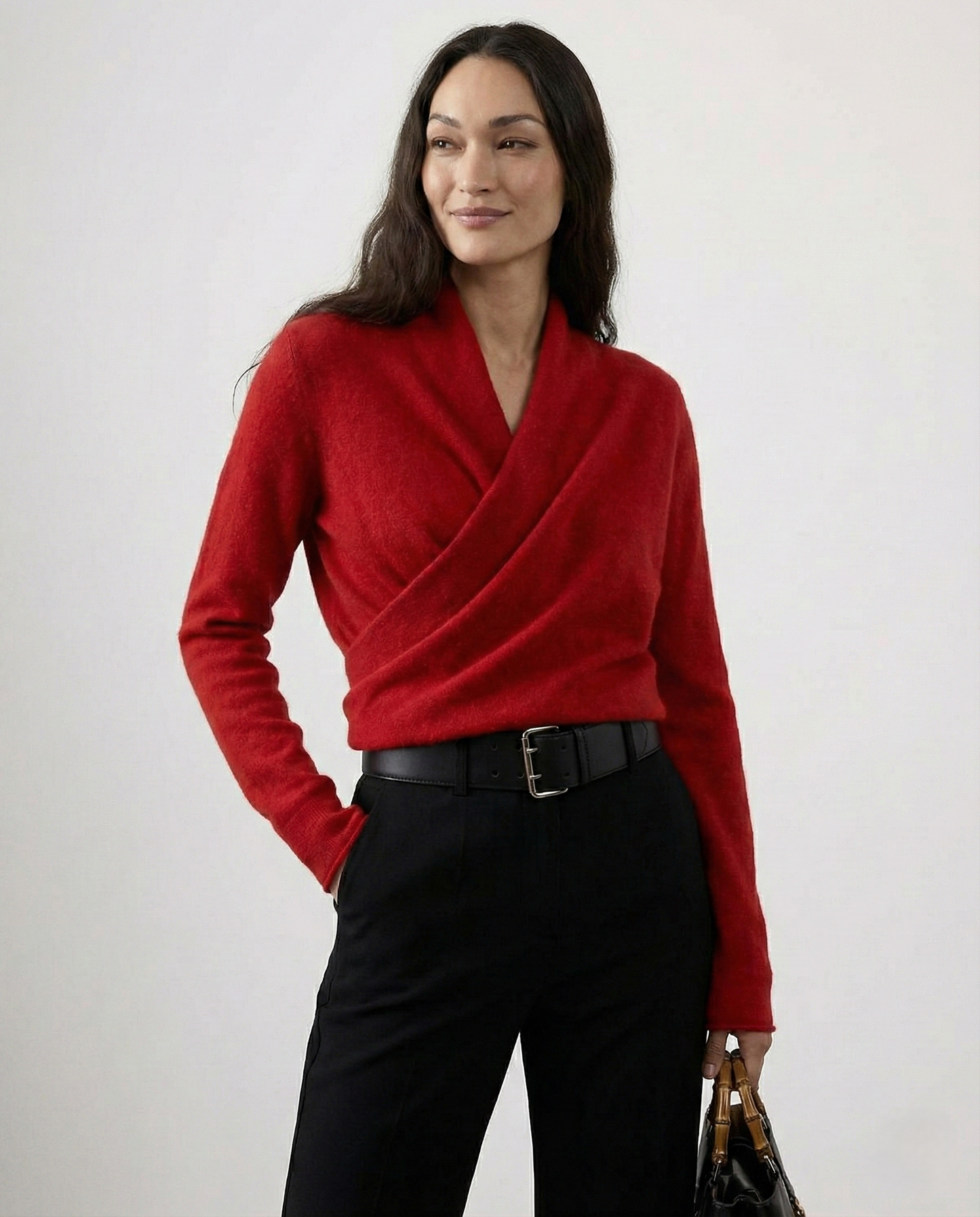 Isla Wool Wrap Sweater | V-Neck Long Sleeve Sweater