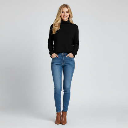 Women’s Knitwear - High Neck Pullover - Soft Long Sleeve Inner Layer