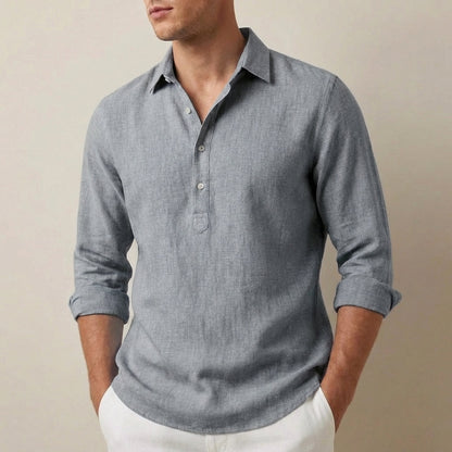 Roman Relaxed Henley Shirt with Textured Spread Collar