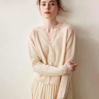 Rosie Fitted Cardigan | Lace Trim Button Front Cardigan