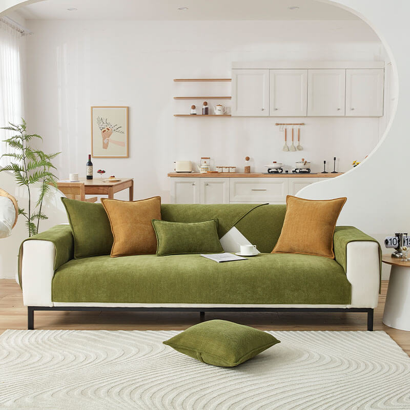 Contemporary Chenille Couch Cover With Herringbone Pattern