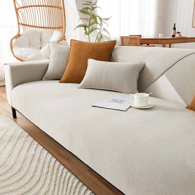 Contemporary Chenille Couch Cover With Herringbone Pattern