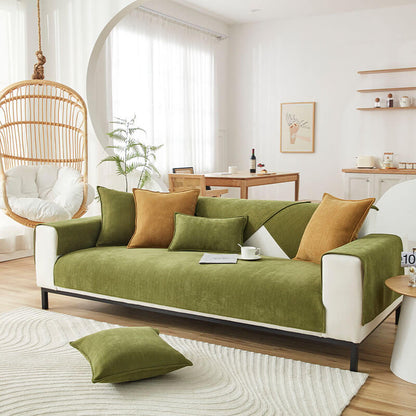Contemporary Chenille Couch Cover With Herringbone Pattern