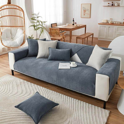 Contemporary Chenille Couch Cover With Herringbone Pattern