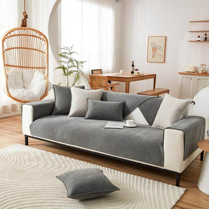 Contemporary Chenille Couch Cover With Herringbone Pattern