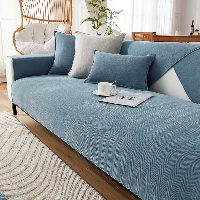 Contemporary Chenille Couch Cover With Herringbone Pattern