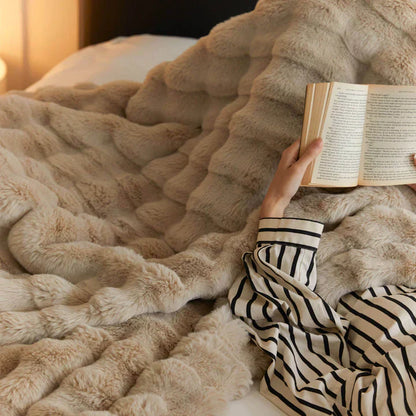 Contemporary Faux Fur Throw Blanket With Plush Texture