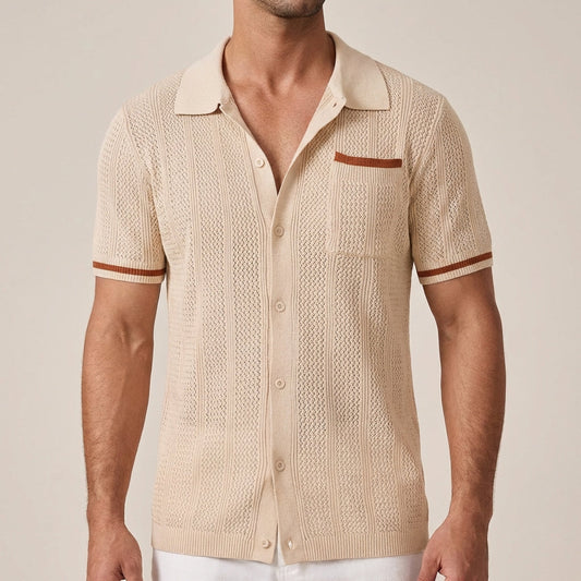 Ryker Relaxed Knit Polo with Textured Stripe and Contrasting Trim