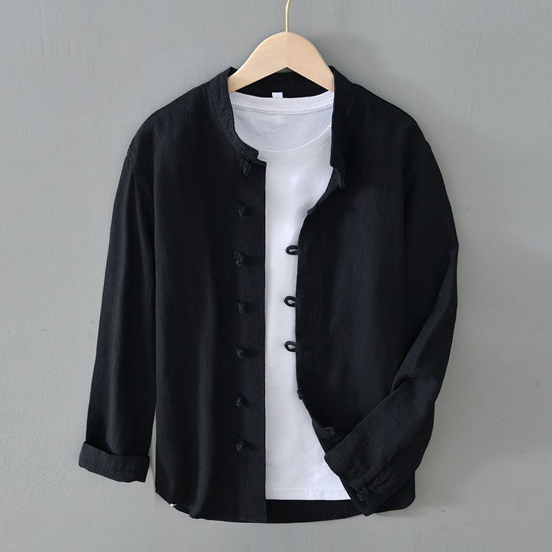 Roberto Russo Relaxed Mandarin Collar Shirt with Frog Closures