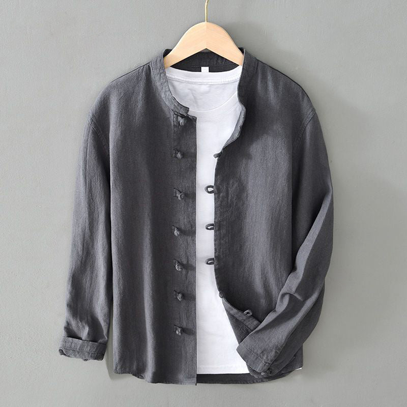 Roberto Russo Relaxed Mandarin Collar Shirt with Frog Closures