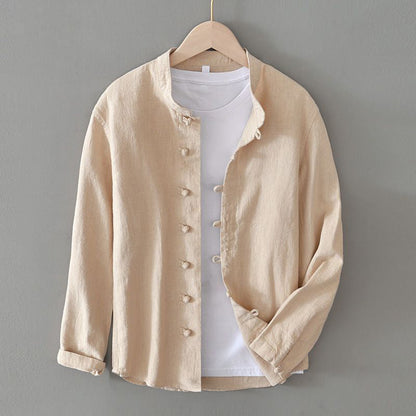 Roberto Russo Relaxed Mandarin Collar Shirt with Frog Closures