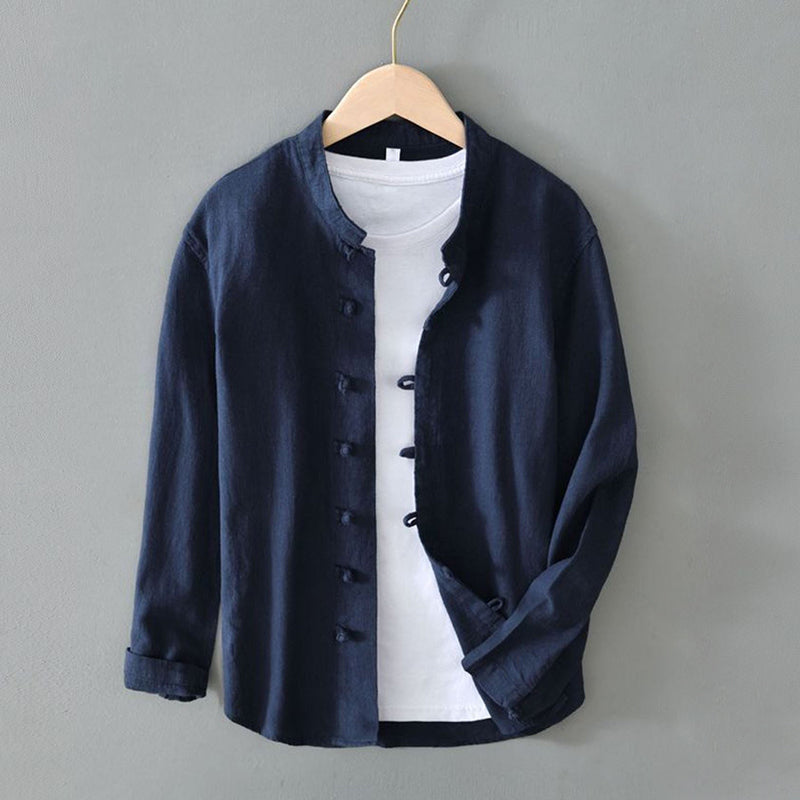Roberto Russo Relaxed Mandarin Collar Shirt with Frog Closures