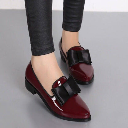 Isabella Pointed-Toe Loafers | Bow Patent Finish Loafers