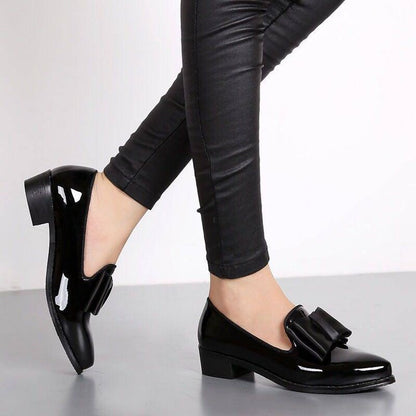 Isabella Pointed-Toe Loafers | Bow Patent Finish Loafers