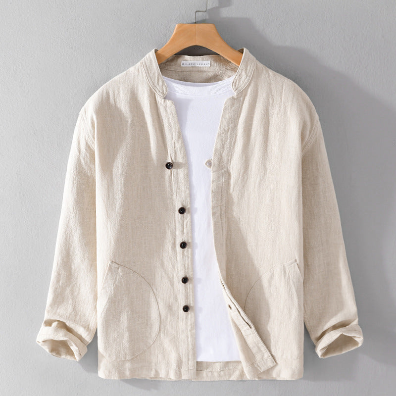 Lorenzo Vitali Relaxed Shirt-Jacket with Mandarin Collar and Patch Pockets