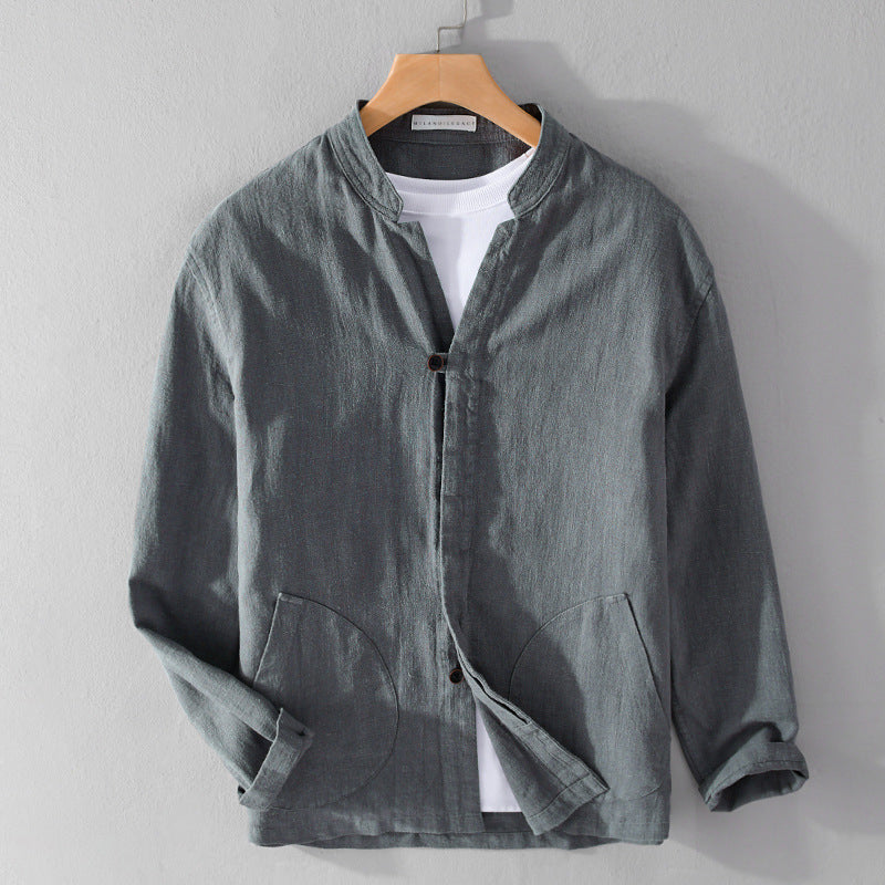 Lorenzo Vitali Relaxed Shirt-Jacket with Mandarin Collar and Patch Pockets